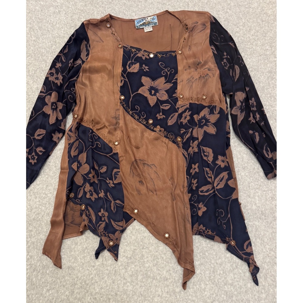 Vintage Tienda Ho Tambora Patchwork Tunic Top Floral Mirror Rayon OS Whimsigoth